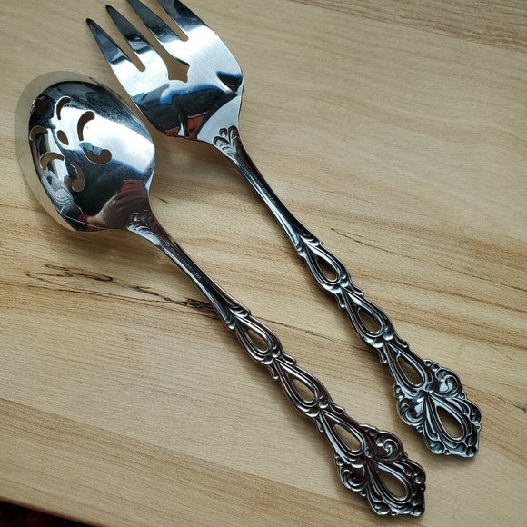 Oneida Chandelier Pierced Serving Spoon & Fork stainless flatware 2 pc - Picture 5 of 7